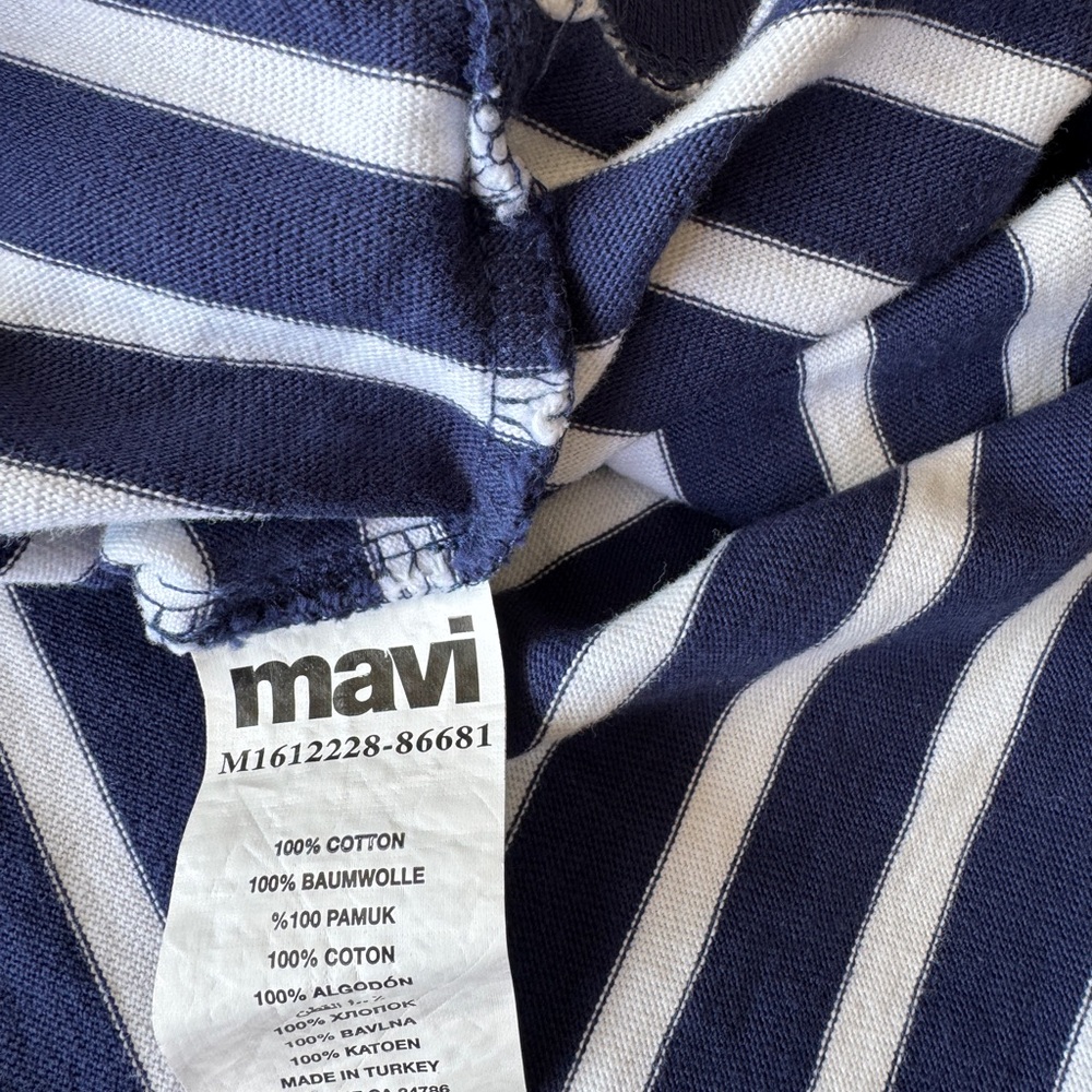 🛍️SALE🛍️ Mavi Logo Printed Striped Navy Blue Crop T-shirt Crop / Short Sleeves - Picture 7 of 7